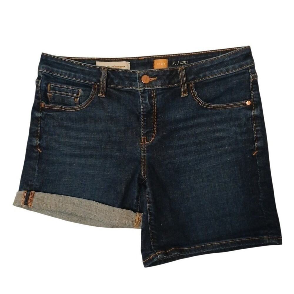 Anthropologie Pilcro Letterpress Blue Denim Shorts 32 Blue Salvage Roll Up $65 - Picture 4 of 16